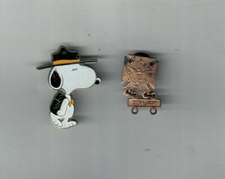2 Vintage Boy Scout Related Pins - 1 Year Award,  Snoopy In Uniform