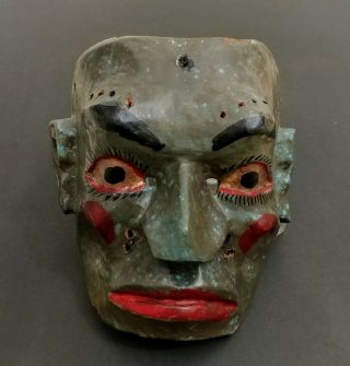 Antique Vintage Mexican Hand Carved Face Mask Wall Plaque Folk Art Gothic