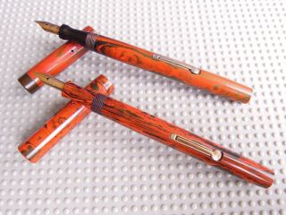 2 Vintage Red Hard Rubber Fountain Pens: Everwrite And Spot