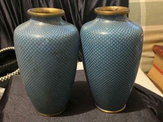 Antique Chinese Cloisonne Vases With Fish Scales And Ruyi 6 1/4 "