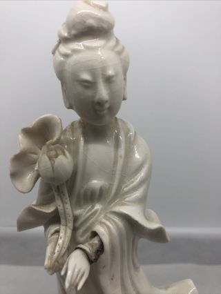 Antique Blanc de Chine Porcelain Guan Yin Statue Figurine Post 1940’s 8” 2