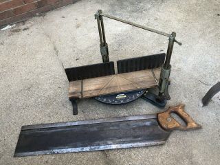 Vintage Stanley Adjustable Miter Box And Saw No.  358a