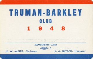 1948 Campaign Truman Barkley Club Membership Card (2404)