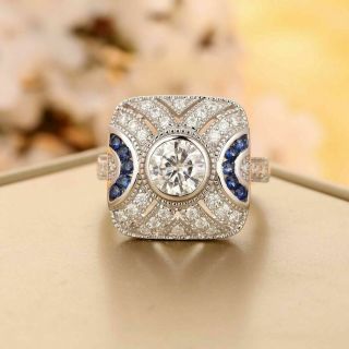1.  00 Ct Round Diamond Engagement Antique Art Nouveau Ring 14k White Gold Finish