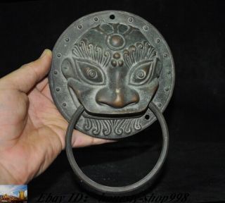 Old China Chinese Ancient Bronze Fu Foo Dog Lion Beast Door Latch Catch Buckle