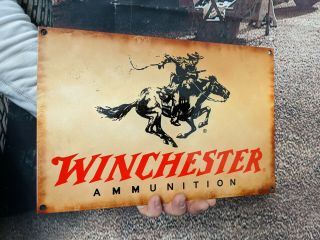 Vintage Old Winchester Shells Ammo Porcelain Enamel Metal Sign Remington Colt