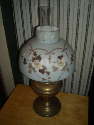 Vintage Aladdin No.  9 Brass Oil Lamp With Milk Class Painted Shade