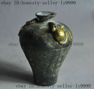 Marked Chinese Bronze Gilt Zodiac Year Animal Snake Rat Statue Vase Jar Crock