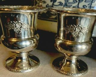 Pair Vintage Sterling Silver Small Urns Vases