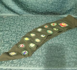 Vintage Girl Scout Merit Badge Sash With 14 Patches