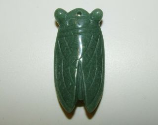 VERY LARGE,  ANTIQUE CHINESE GREEN JADE CICADA PENDANT,  33.  59 grams 2