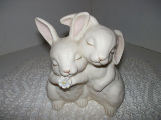 Bunny Rabbits Homco 1990 " He Loves Me " Porcelain Figurine