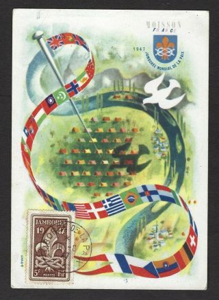 1947 Boy Scouts France World Jamboree De La Paix Postcard Aug 18