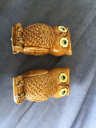 Brown Ceramic Owl Salt And Pepper Shakers Marked Lego