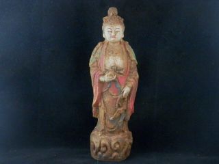 11.  5 Inches Chinese Old Wood Hand Carved Kwanyin Bodhisattva Statue