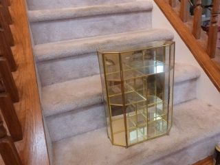 Large Vintage Gold Brass Glass Display Case Curio Cabinet Mirror 16 " X12 " X4.  25 "