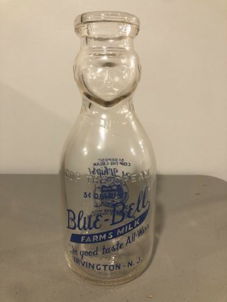 Vintage Pyro Glass Milk Bottle Blue Bell Farms Irvington Nj Cop The Cream Rare