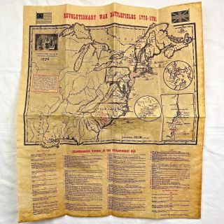 Revolutionary War Battlefield Map 1775 - 81 Parchment Distressed Document Hdc Vtg