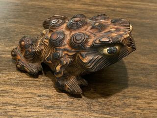 Vintage Signed Japanese Traditional Crafts Cryptomeria Wood Carved Frog Toad