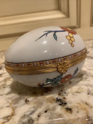 Rare Vintage Bernardaud Limoges Egg Shaped Trinket Box,  Flowers Butterflies