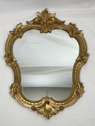 Vintage Italian Mid Century Gold Gilt Hollywood Regency Ornate Wall Mirror