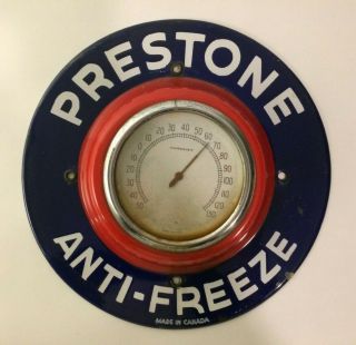 Vintage Thermometer - Prestone Anti - Freeze - Made In Canada - Painted Enamel