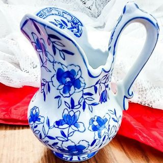 Vintage Andrea By Sadek Blue White Porcelain Small Pitcher Or Large Creamer 6 "