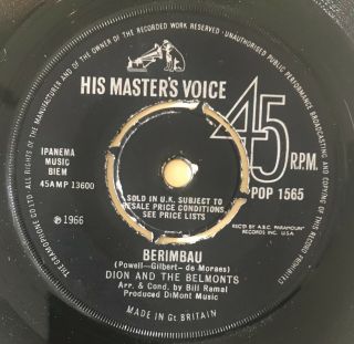 Dion & The Belmonts - 1966 Single - Berimbau / My Girl The Month Of May - Hmv