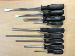 Vintage Snap On Tools Screwdriver Mixed Set 9 Pc,  Black Handle Made In Usa