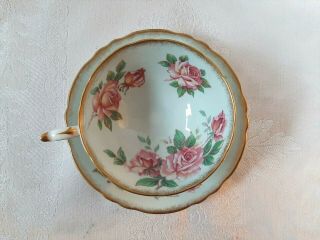 Vintage Paragon Light Blue And Pink Cabbage Rose Tea Cup & Saucer