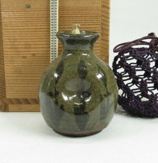 D965: Japanese Old Karatsu Pottery Candy Pot With Appropriate Glaze And Clay