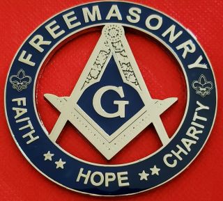 Masonic Master Mason 3 " Faith Hope Charity Car Auto Emblem Blue // Silver
