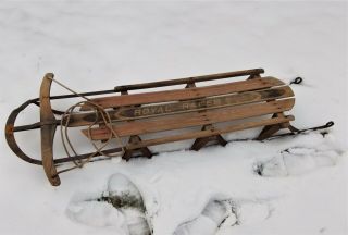 Vintage Royal Racer Wood & Iron Snow Sled With Guide Bar & Usable