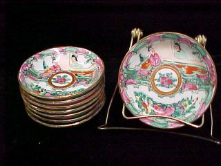 (set Of 8) Chinese Vintage Famille Rose Medallion 3 7/8 " Coaster Set