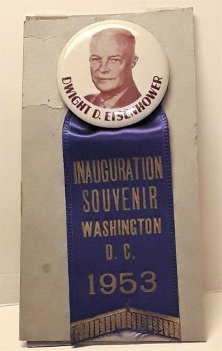 Vintage 1953 Eisenhower Nixon Inauguration Pin Button Badge W/ Ribbon