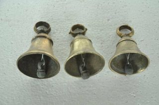 3 Pc Old Brass Handcrafted Solid Heavy Unique Cow Bell,  Rich Patina