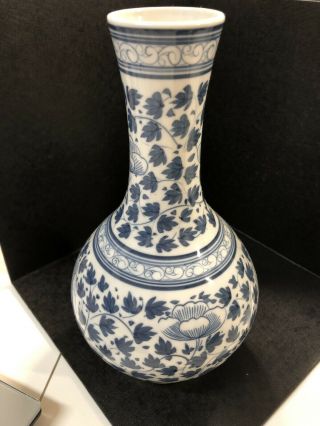 10,  5” TALL Large Vintage Blue and White Porcelain Vase Hand Painted In Thailand 2