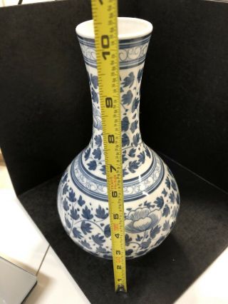 10,  5” TALL Large Vintage Blue and White Porcelain Vase Hand Painted In Thailand 3
