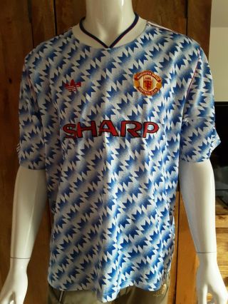 Vintage Mens Manchester United Football Shirt Adidas 1990 Man Utd Top Snowflake