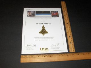 2003 Nasa Sts - 107 Space Shuttle Columbia Accident Certificate Employee Award