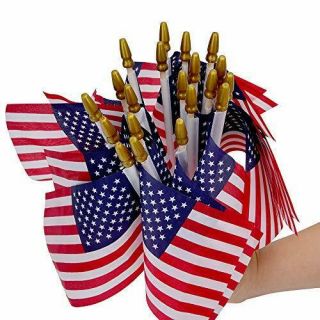 12 Pack Small Mini Us American Flags On Stick 4x6 Inch Hand Held Stick Flags
