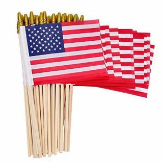12 Pack Small Mini US American Flags on Stick 4x6 Inch Hand Held Stick Flags 2