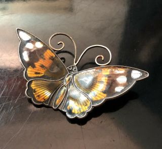 Vintage Sterling Silver David Andersen Norway Large Enamel Butterfly Pin Brooch