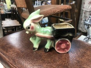 Vintage Mcm Unmarked Ceramic Donkey And Cart Planter Japan??