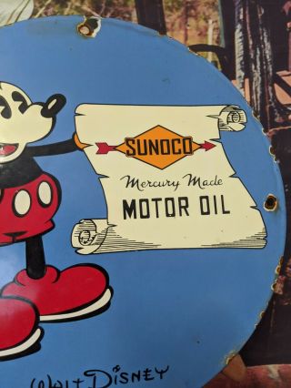 OLD VINTAGE DATED 1933 SUNOCO MOTOR OIL PORCELAIN GAS STATION SIGN MICKEY MOUSE 3