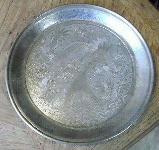 Antique Chinese Swatow Pewter Dragons Tray (tehyee)
