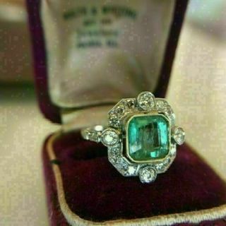 Art Deco 5.  00ct Green Emerald Antique Vintage Engagement Wedding Ring 925 Silver