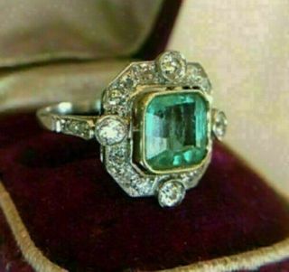 Art Deco 5.  00Ct Green Emerald Antique Vintage Engagement Wedding Ring 925 Silver 3