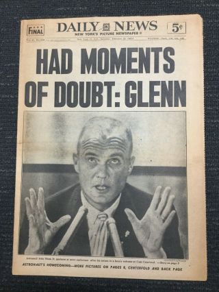John Glenn - Mercury Space Flight - 1962 York Daily News Newspaper