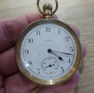 Vintage Elgin 15 Jewels Gold Plated Gents Pocket Watch //
